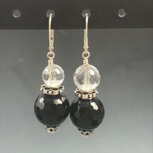 Black and White Faceted Beaded Earrings Leverback